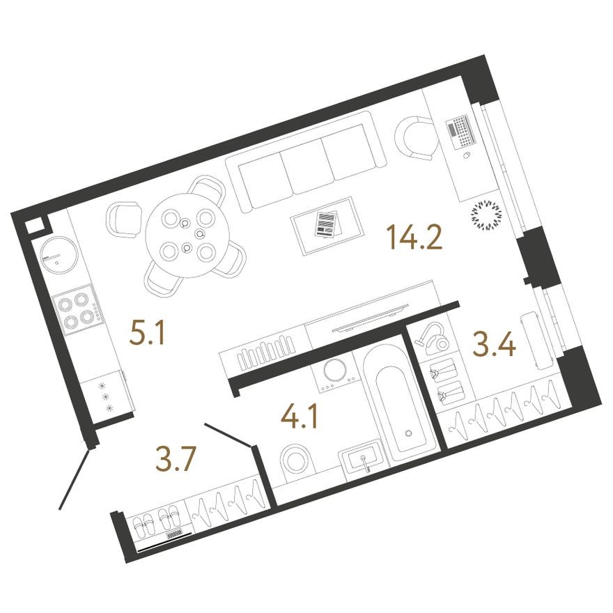 Студия-квартира, 30.5 м²