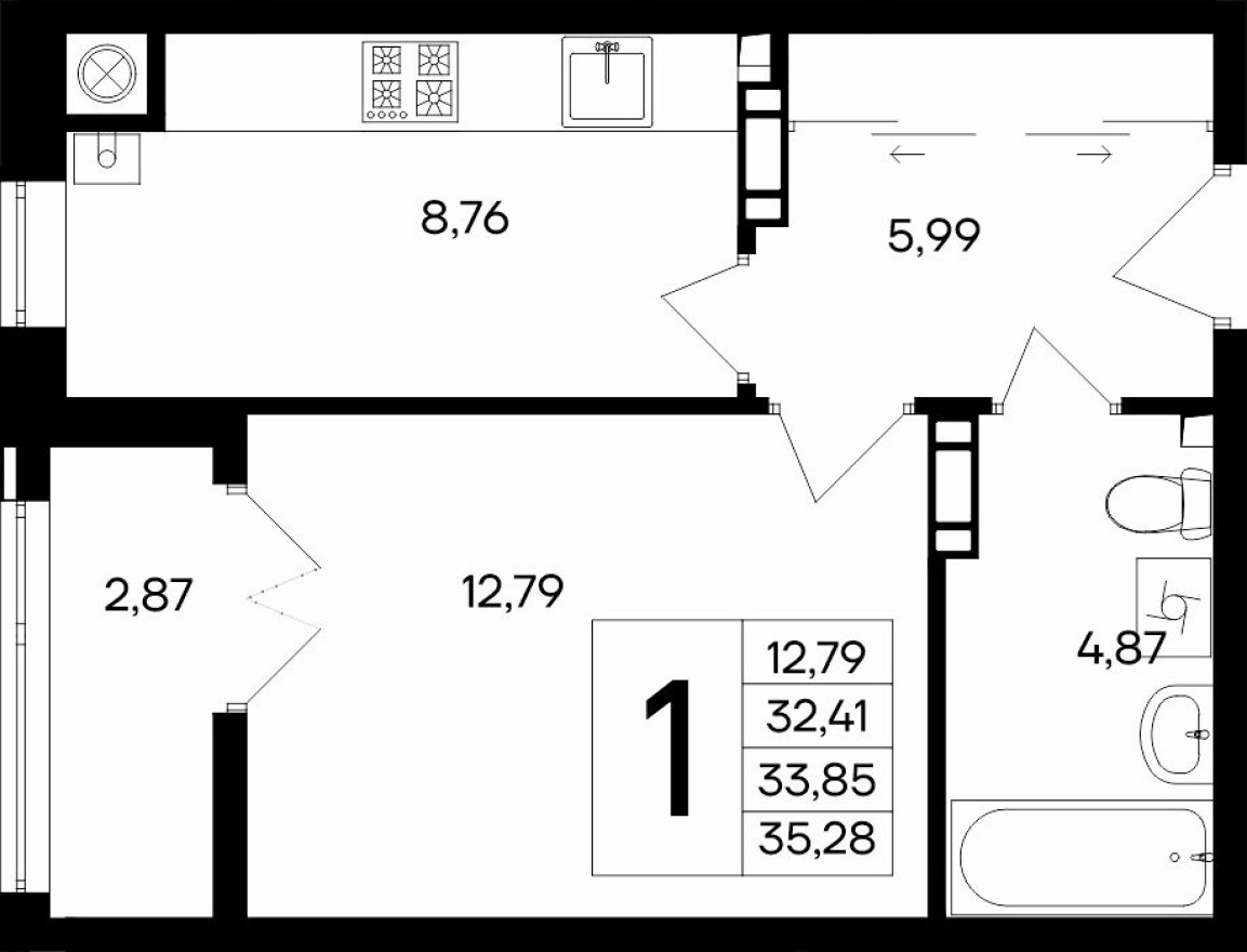 1к. квартира, 35.3 м²
