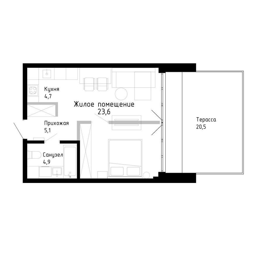 1к. квартира, 38.8 м²