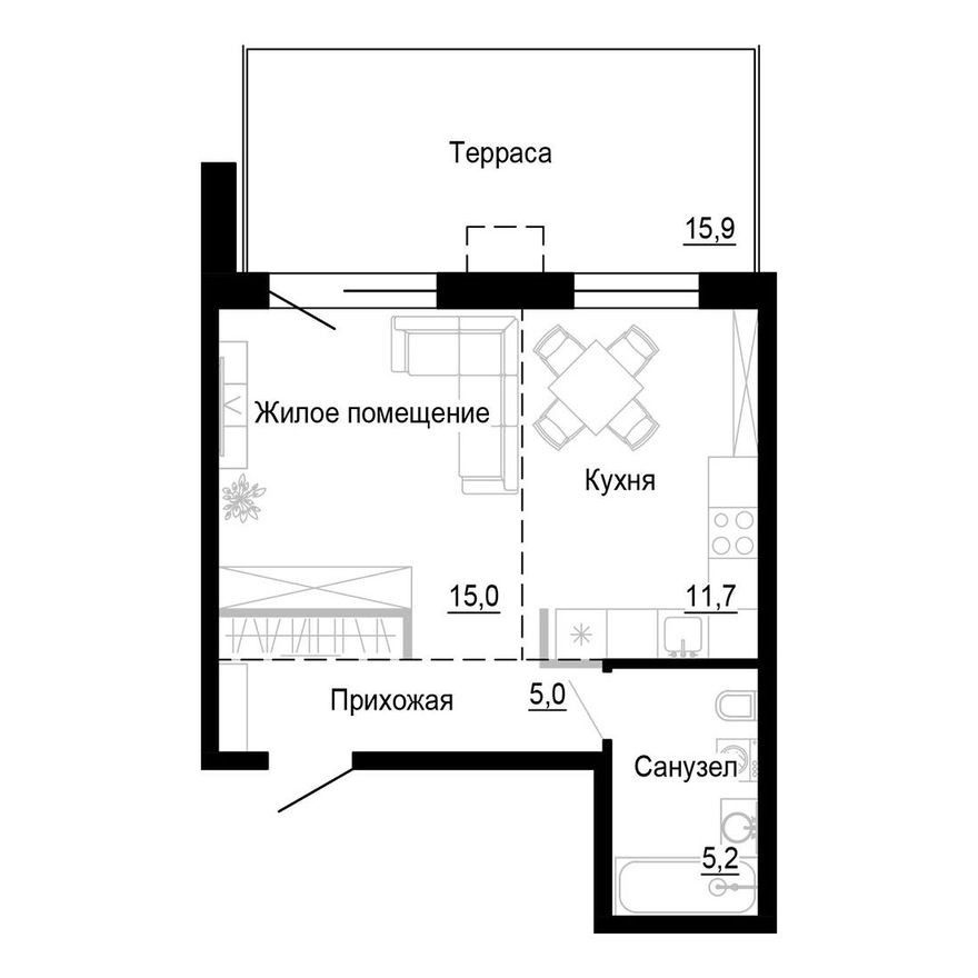1к. квартира, 36.9 м²