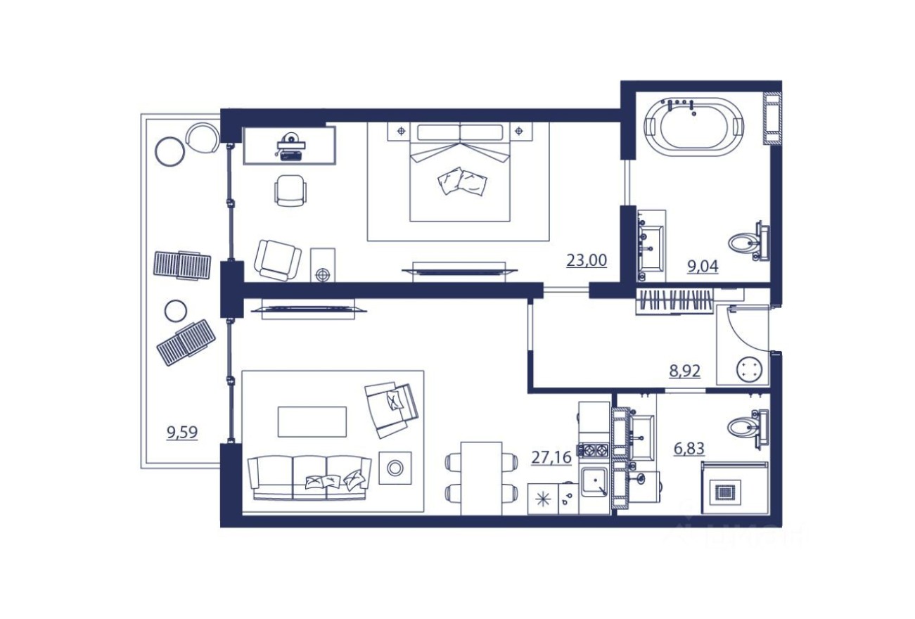 2к. апартаменты, 84.5 м²