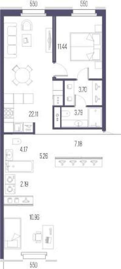 Планировка — 2к. квартира, 70.8 м²