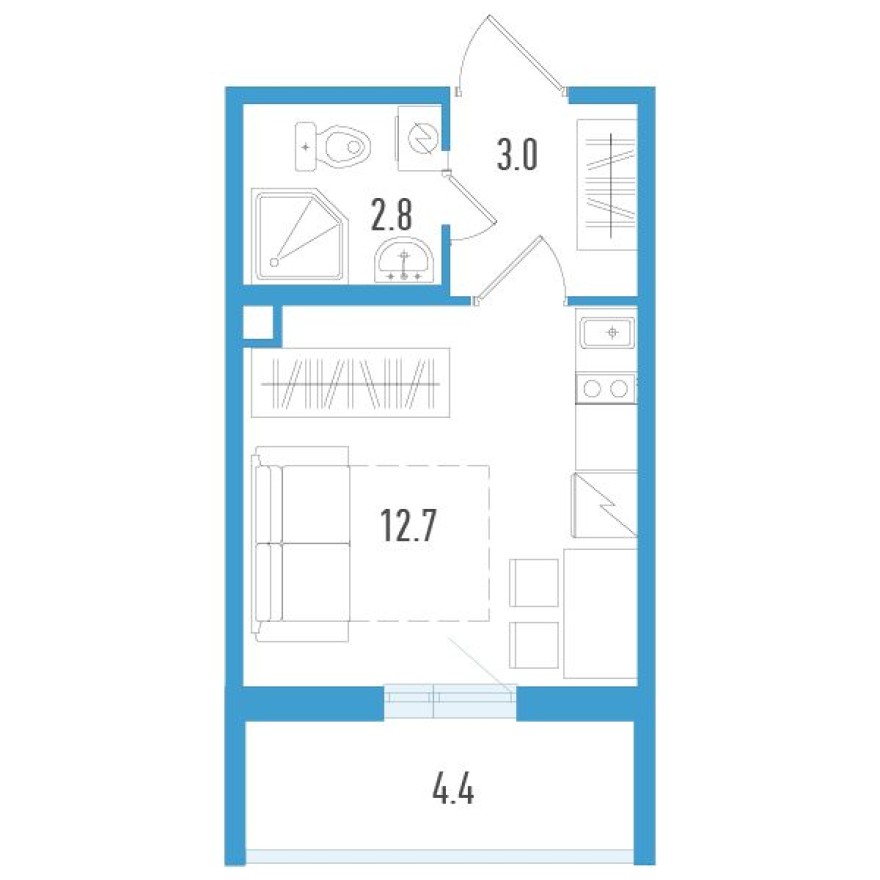 Студия-квартира, 19.8 м²