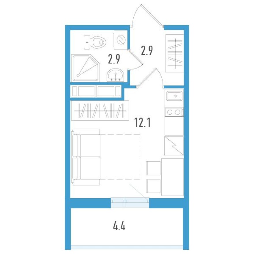 Студия-квартира, 19.2 м²