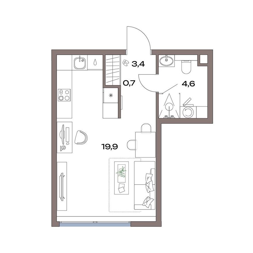 Студия-квартира, 28.6 м²