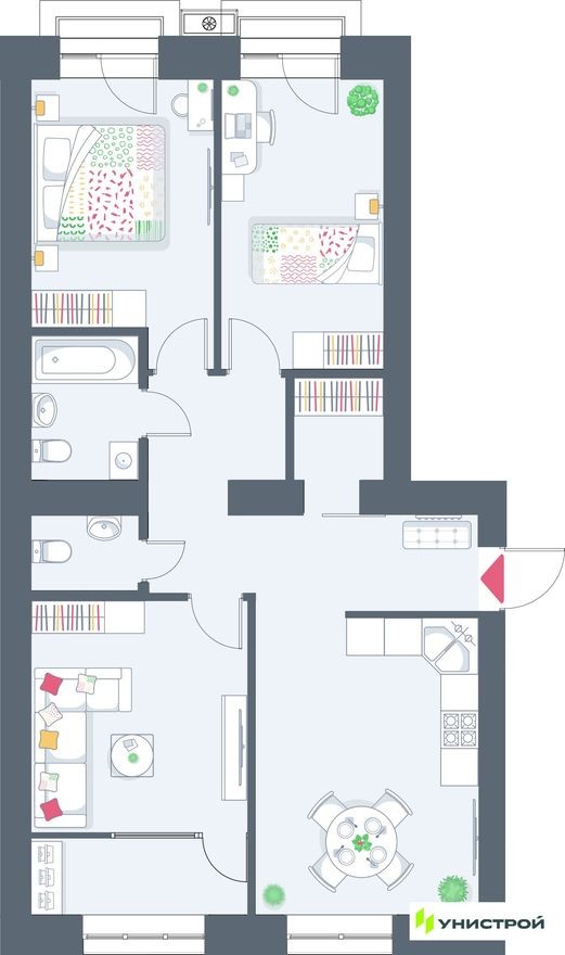 3к. квартира, 77.7 м²