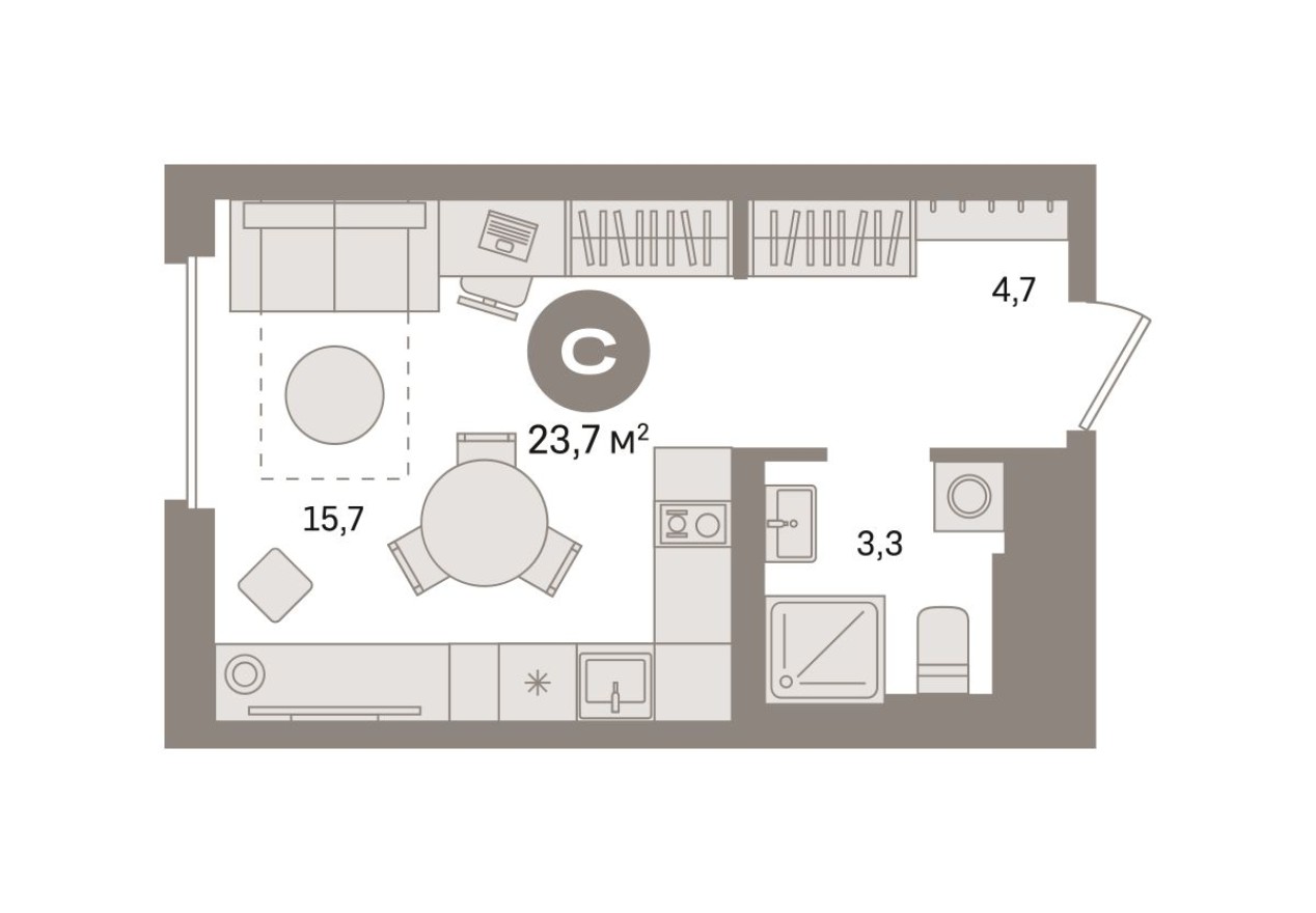 Студия-квартира, 23.7 м²