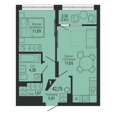 1к. квартира