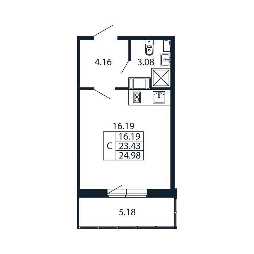 Студия-квартира, 23.0 м²