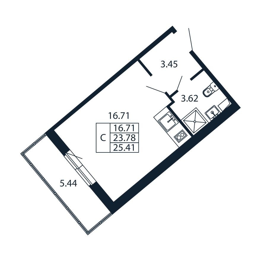Студия-квартира, 23.4 м²