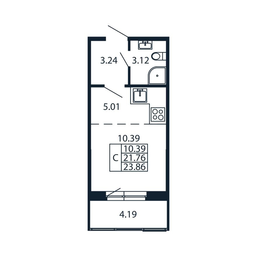 Планировка — Студия-квартира, 21.8 м²