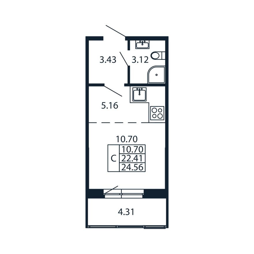 Планировка — Студия-квартира, 22.4 м²