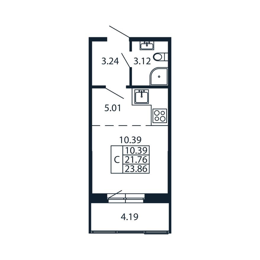 Планировка — Студия-квартира, 21.8 м²