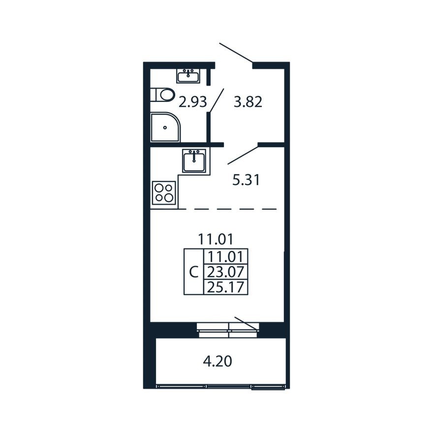 Планировка — Студия-квартира, 23.1 м²