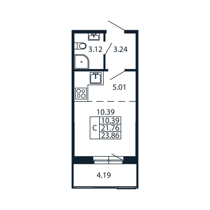 Планировка — Студия-квартира, 21.8 м²