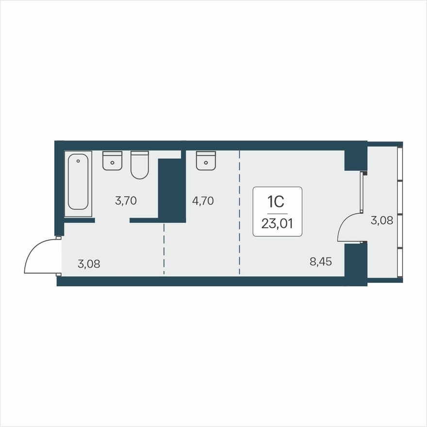 Студия-квартира, 23.0 м²