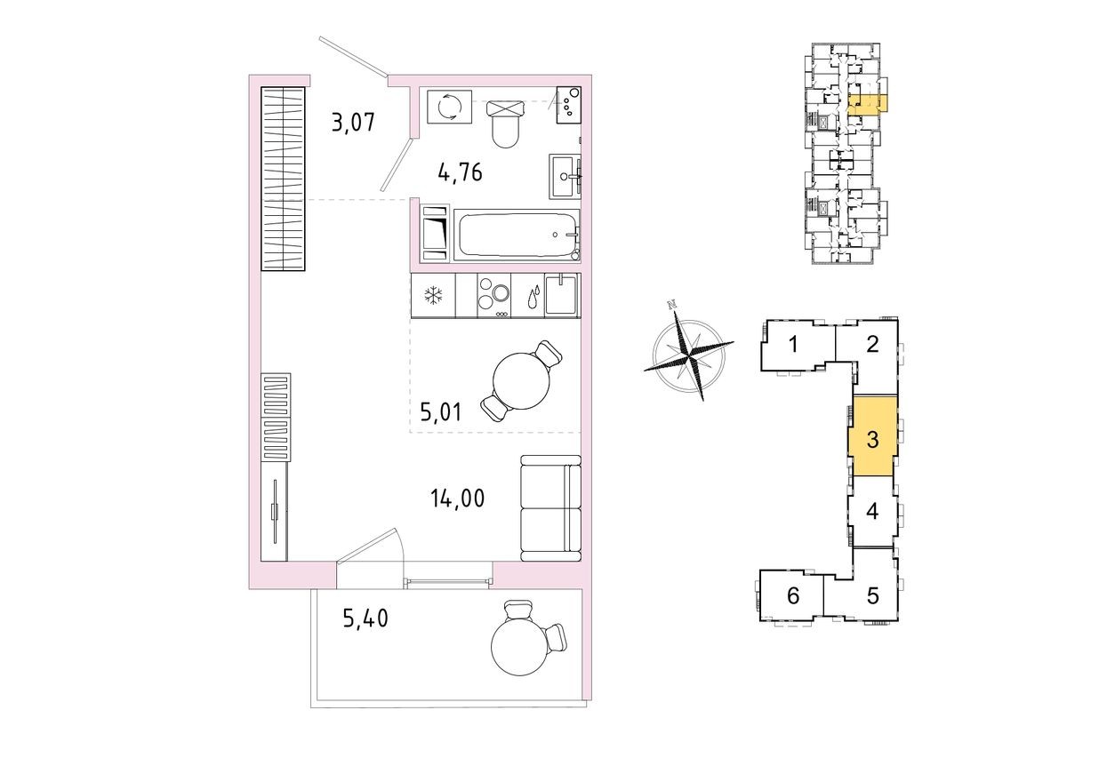 1к. квартира, 28.5 м²