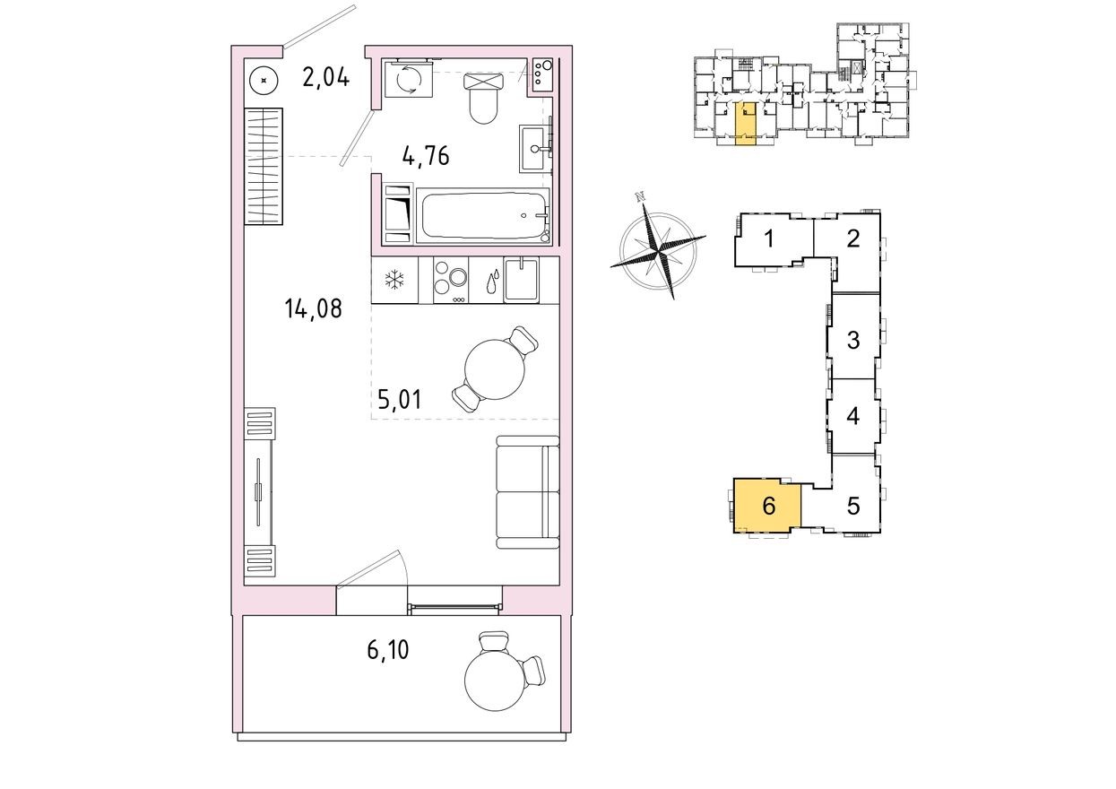 1к. квартира, 27.7 м²