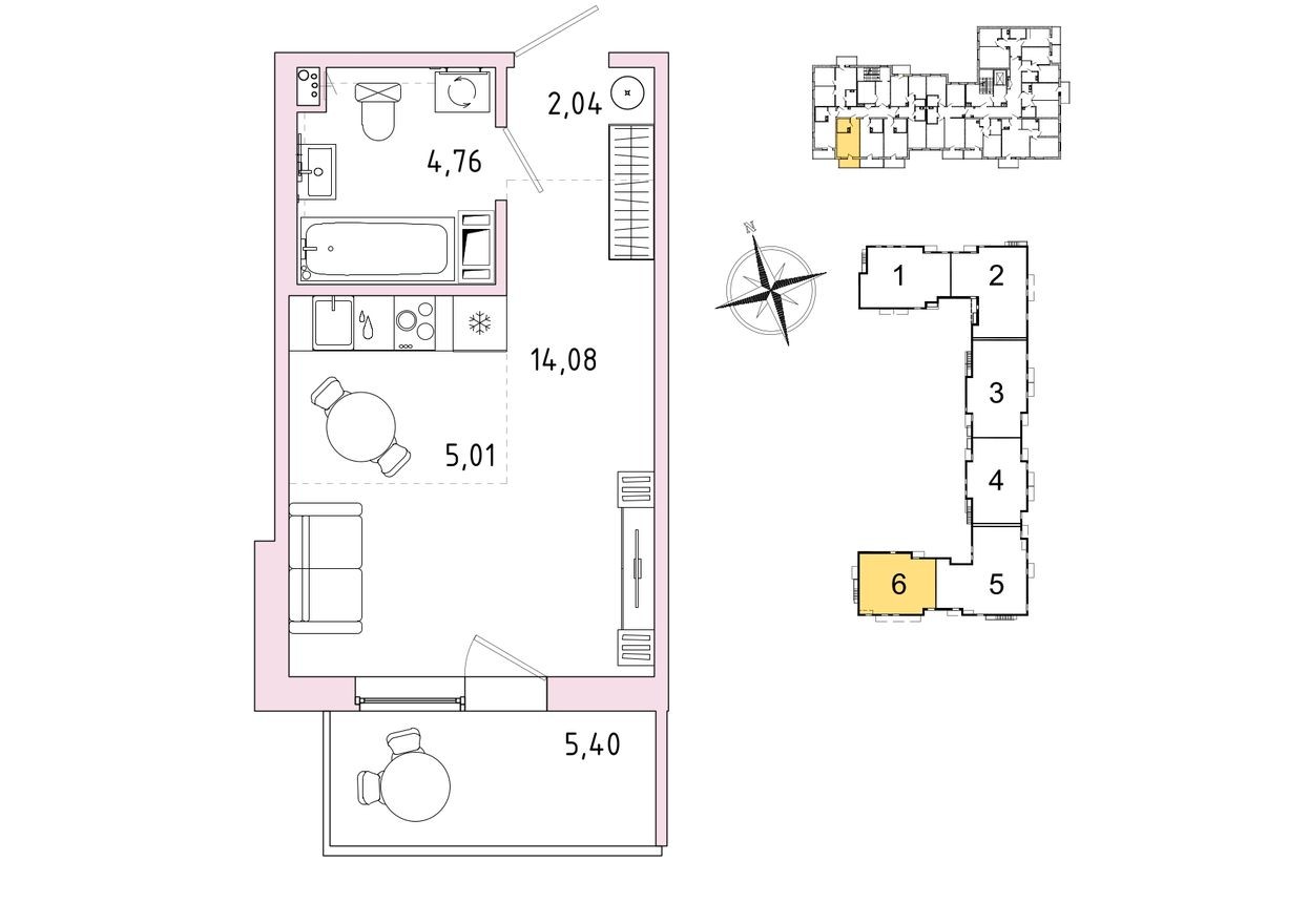 1к. квартира, 27.5 м²