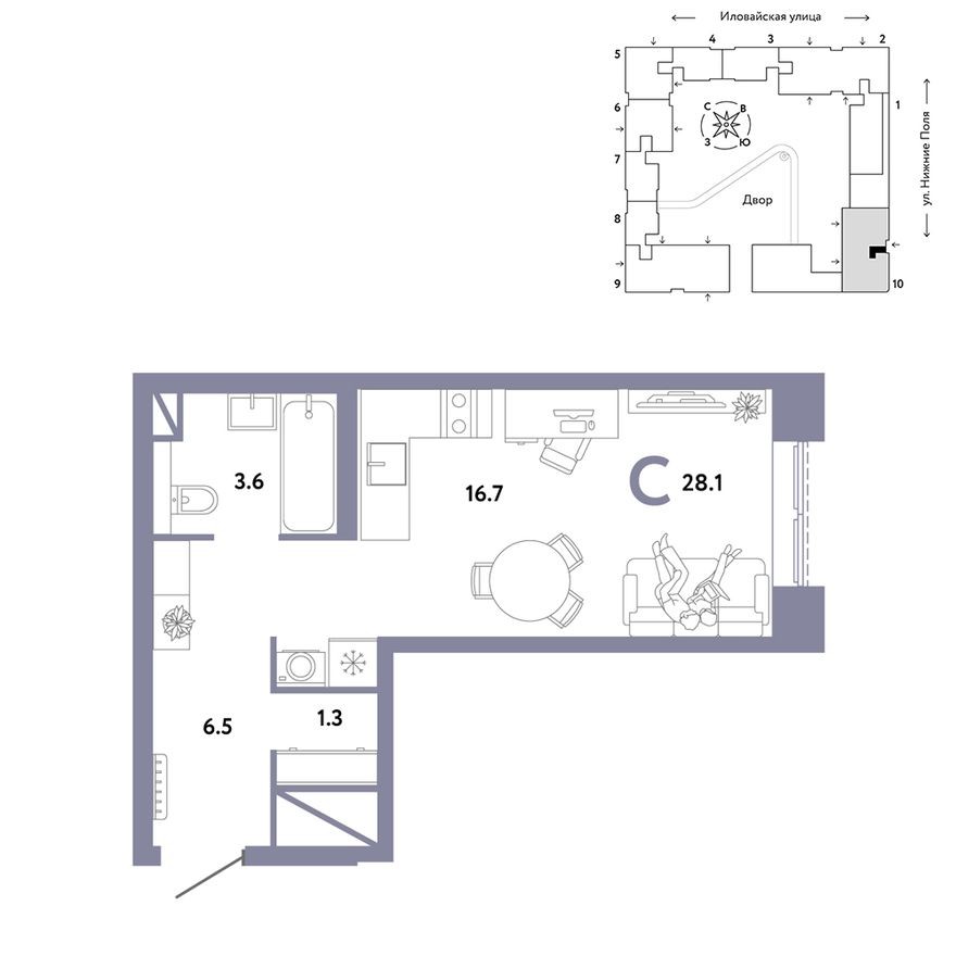 Студия-квартира, 28.1 м²