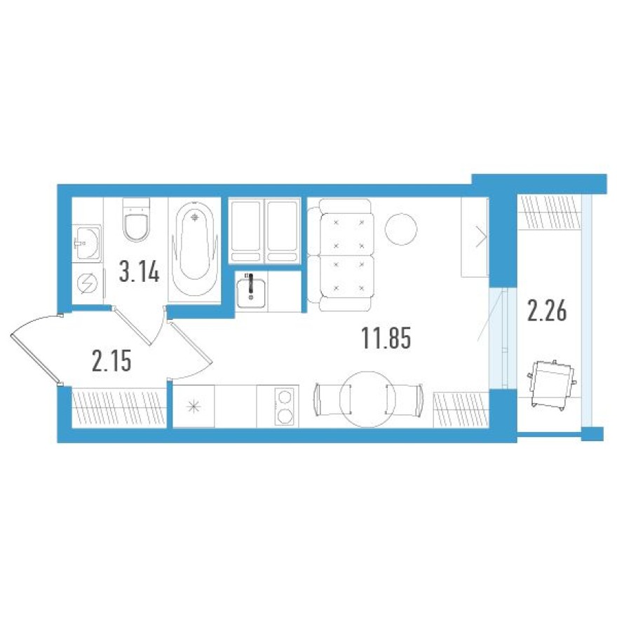 Студия-квартира, 17.8 м²