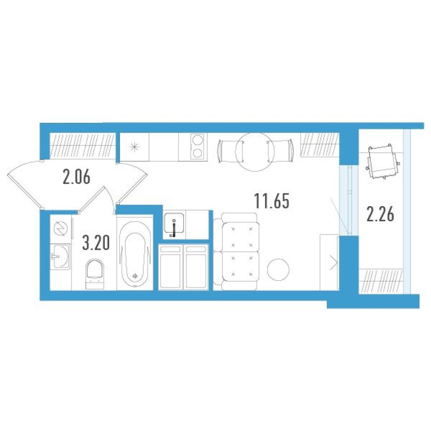 Студия-квартира, 17.6 м²