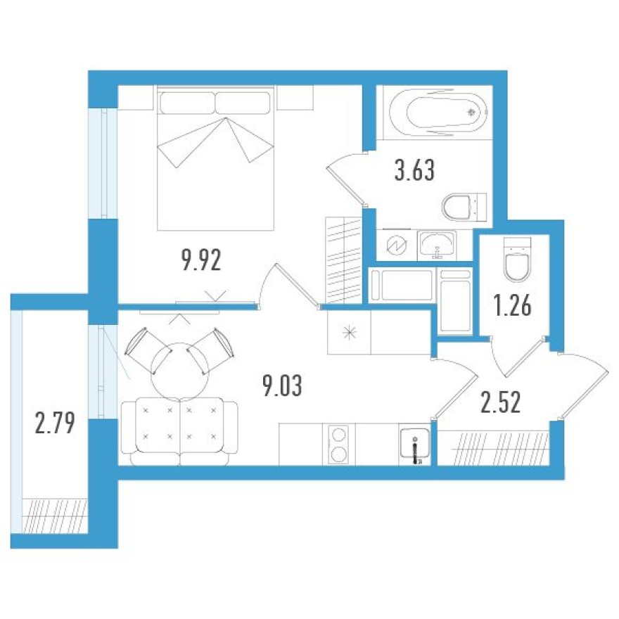 1к. квартира, 27.2 м²