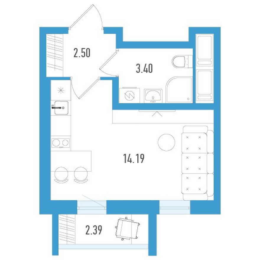 Студия-квартира, 20.8 м²