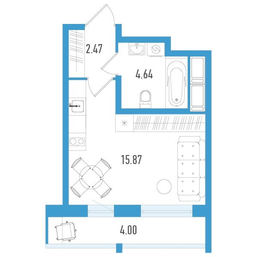Студия-квартира, 24.2 м²