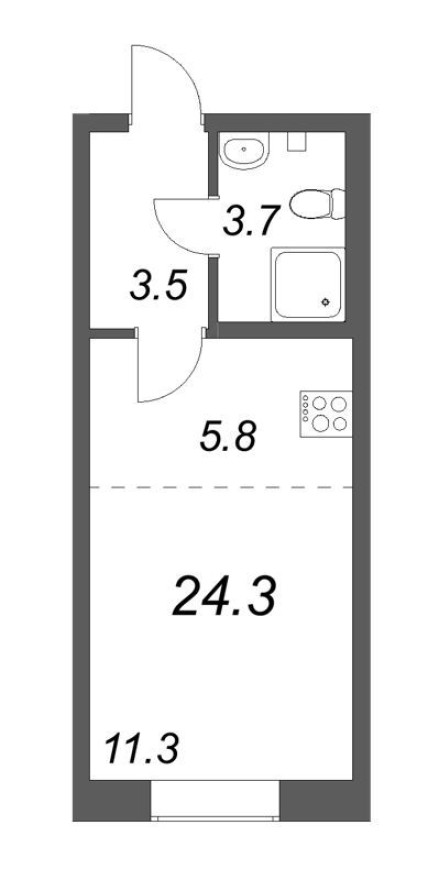 Студия-квартира, 24.2 м²