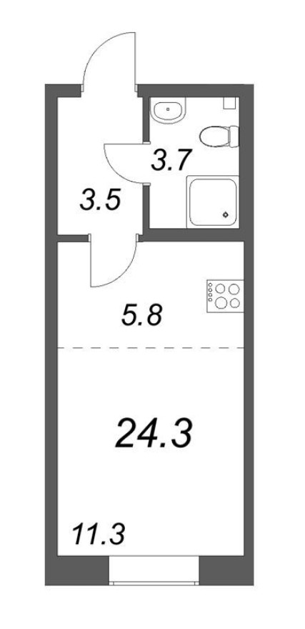 Студия-квартира, 24.1 м²