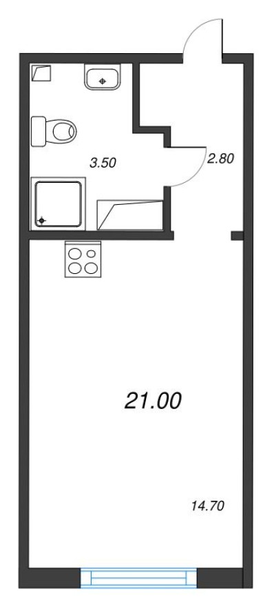 Студия-квартира, 21.0 м²