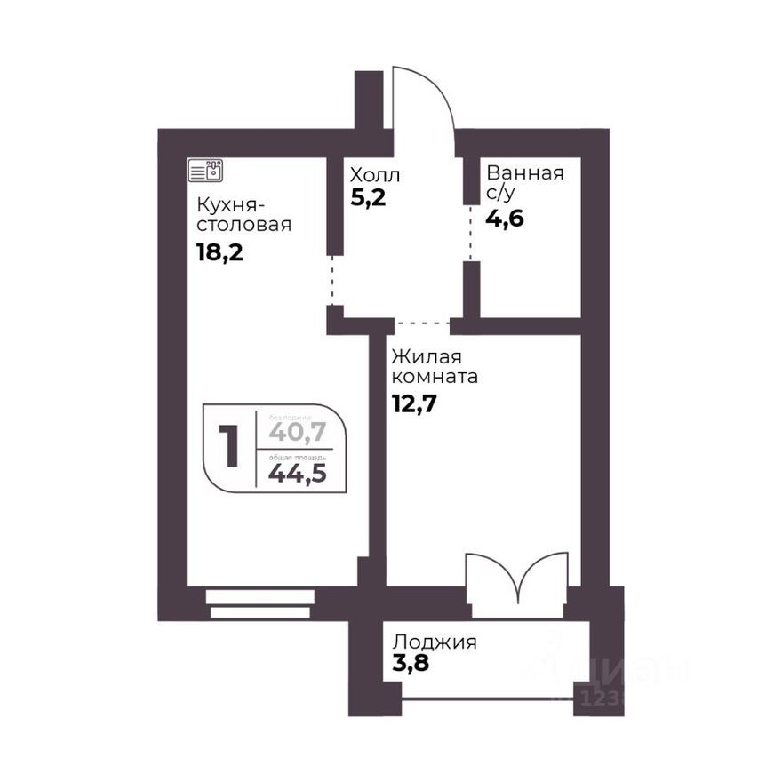 1к. квартира, 40.7 м²