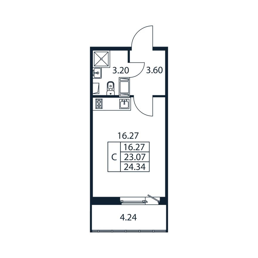 Студия-квартира, 22.8 м²