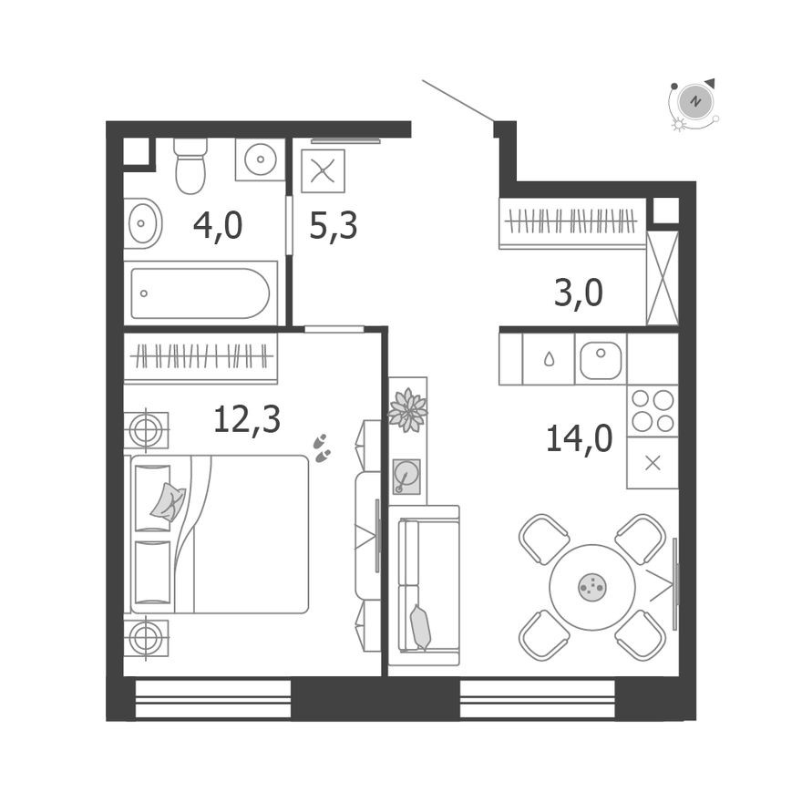1к. квартира, 38.6 м²