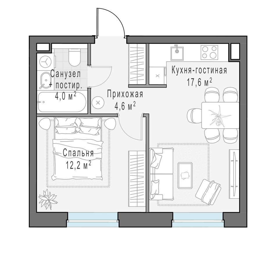 1к. квартира, 38.7 м²
