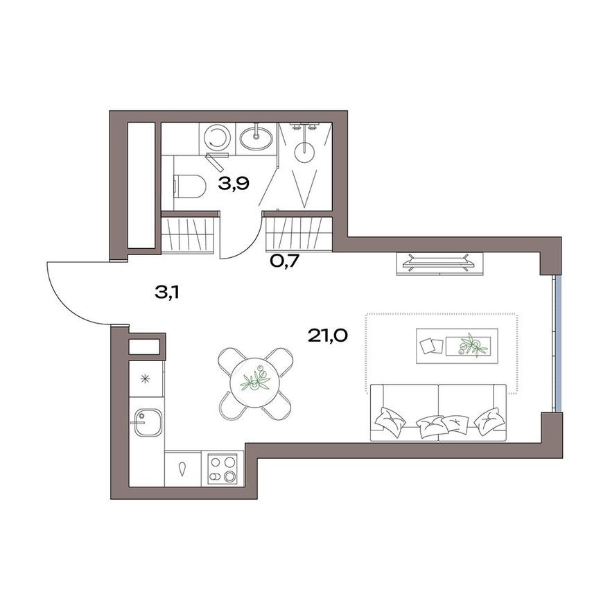 Студия-квартира, 28.7 м²