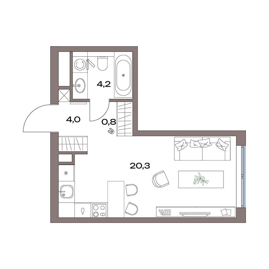 Студия-квартира, 29.3 м²