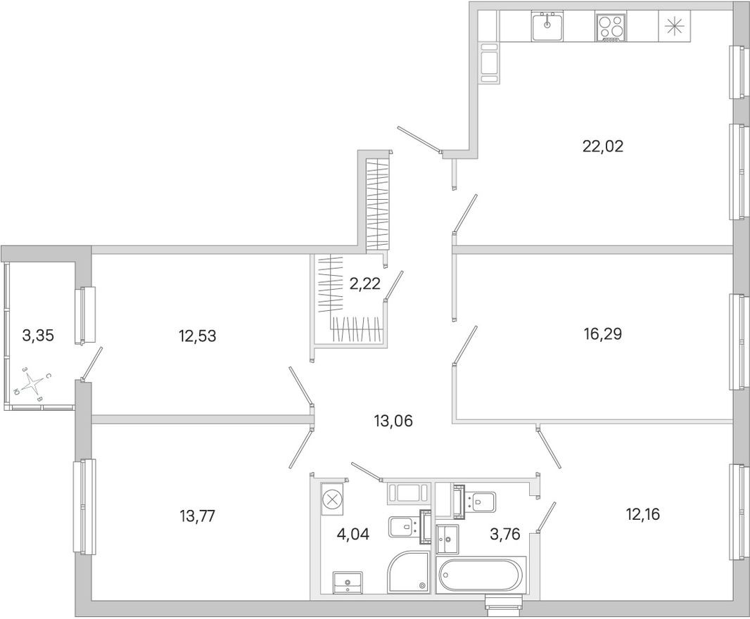 4к. квартира, 101.5 м²
