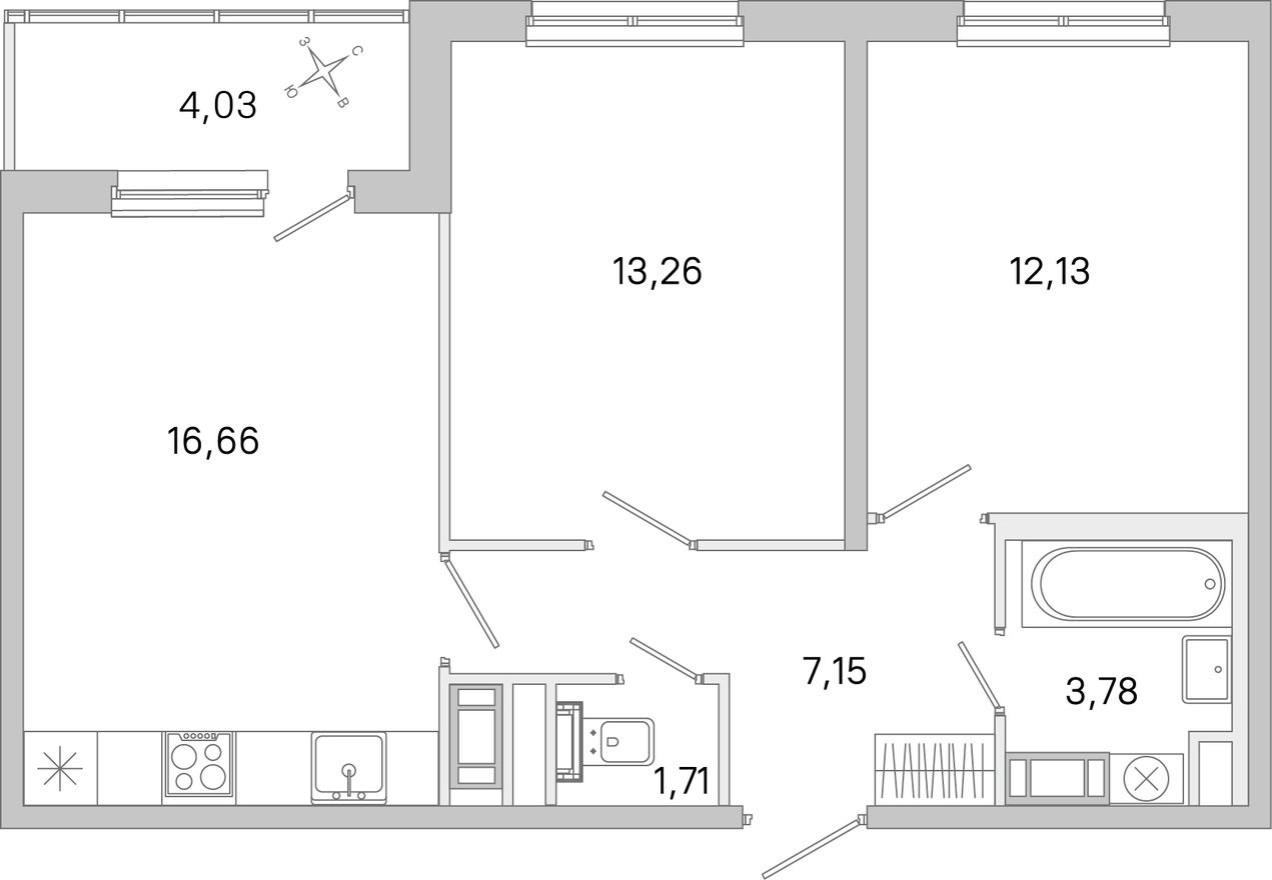 2к. квартира, 56.7 м²