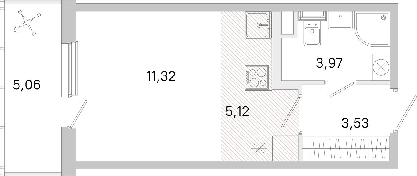 Студия-квартира, 25.5 м²