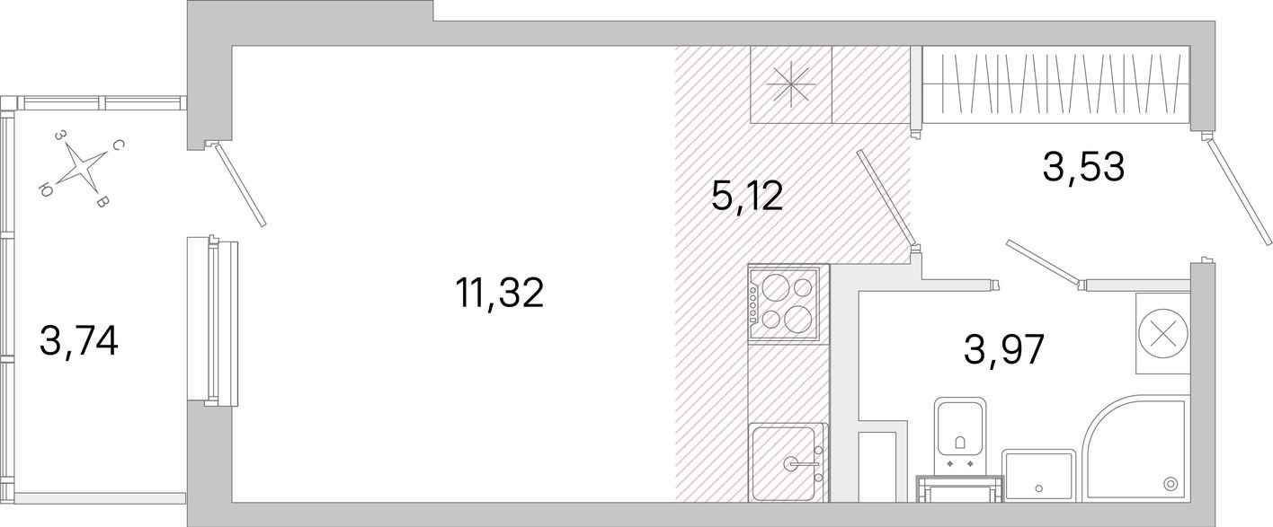 Студия-квартира, 25.1 м²