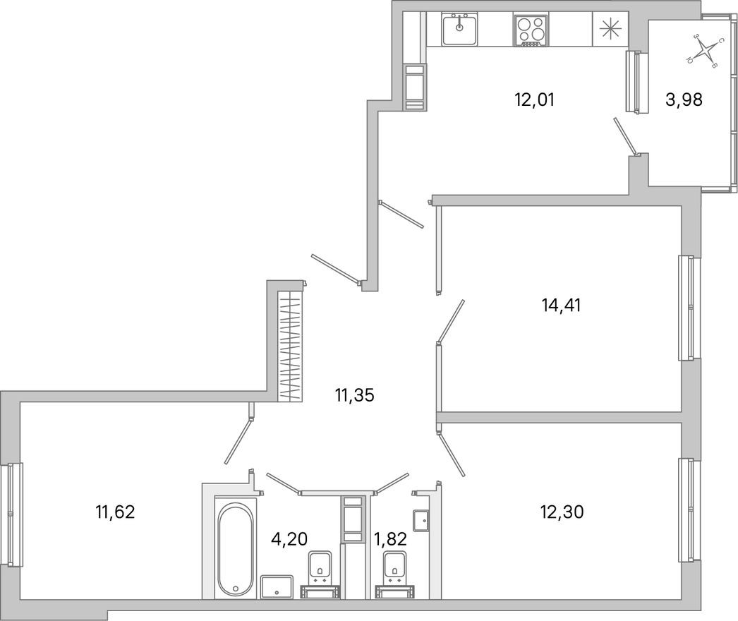 3к. квартира, 69.7 м²