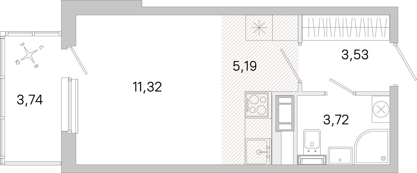 Студия-квартира, 24.9 м²