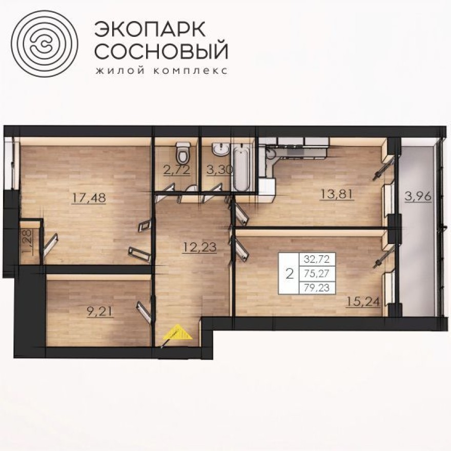 2к. квартира, 75.2 м²