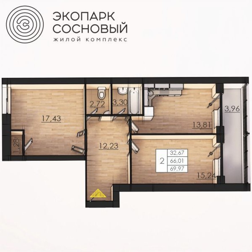 2к. квартира, 65.6 м²
