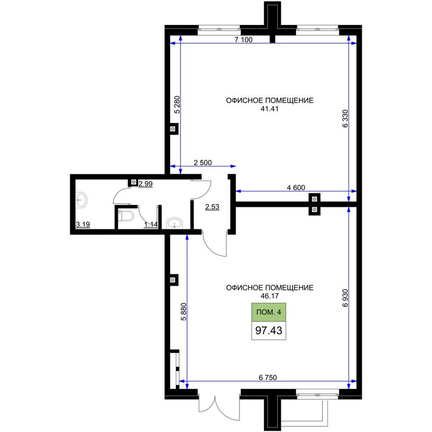 Помещение свободного назначения, 97.4 м²