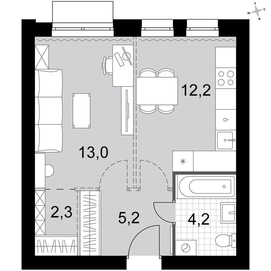 1к. квартира, 36.9 м²