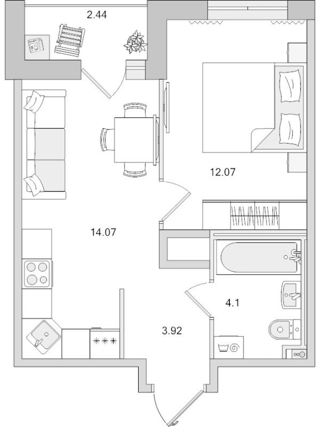 1к. квартира, 36.6 м²