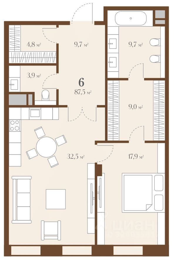 2к. квартира, 87.5 м²